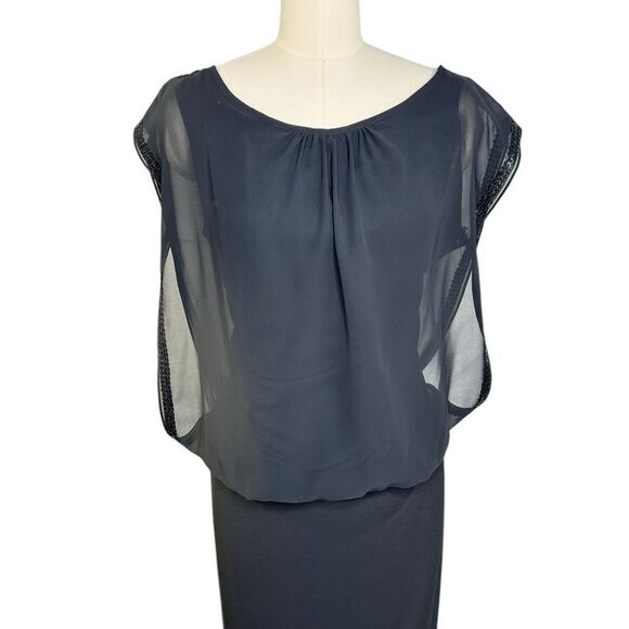 Betsy & Adam Black Chiffon Sequined Column Maxi Formal Dress | 12 - Picture 9 of 10